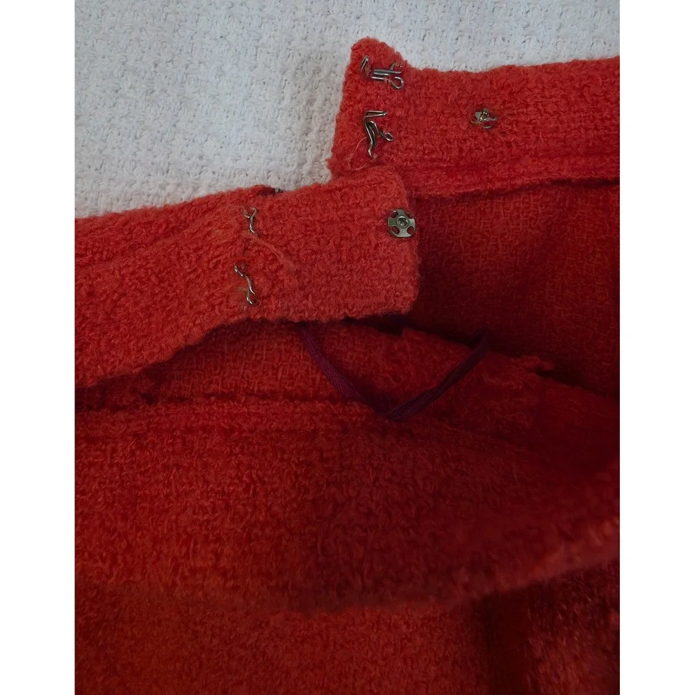 Vintage Forstmann Skirt Womens 100% Wool Boucle A-Line Rust Orange With Belt